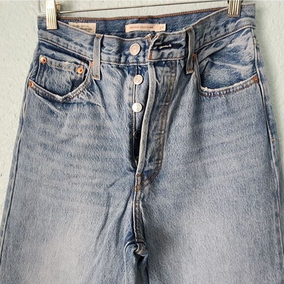 Levi's RIBCAGE Split Flare Classic Blue Denim Jeans - Picture 2 of 14